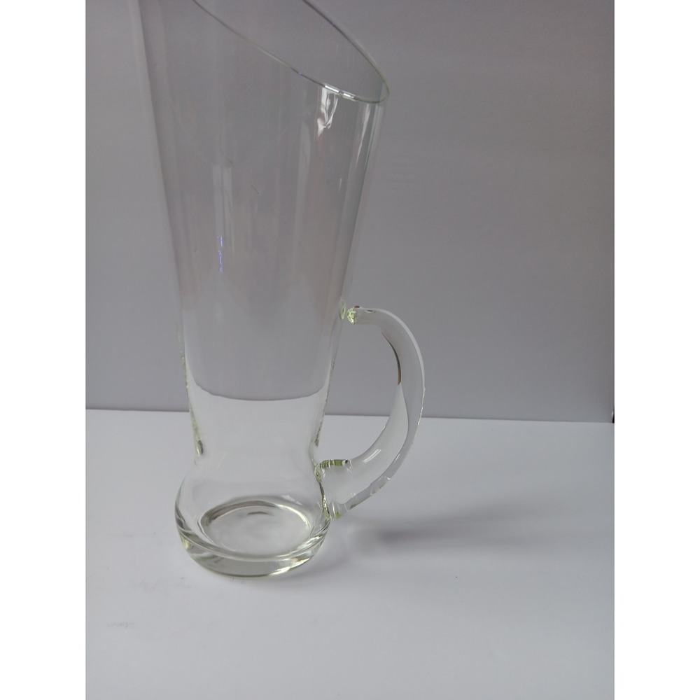 VTG 11"  Tall Clear Glass Beer‎ Pitcher Unique Pinched Spout